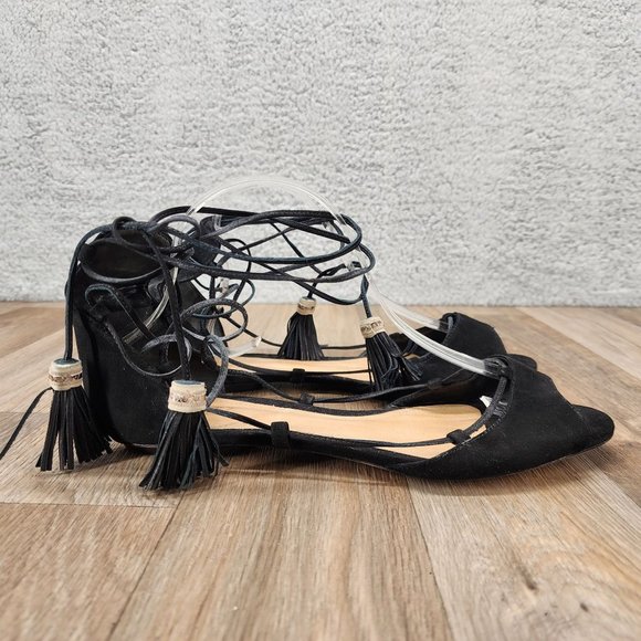 SCHUTZ Shoes - Schutz Women's Size 10 Black Suede Leather Open Toe Ankle Strap Flats Sandals